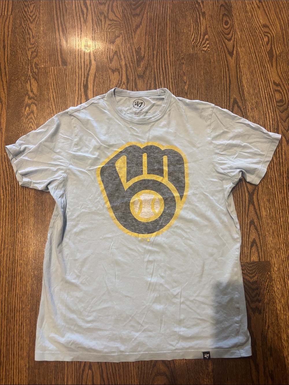 '47 Light Blue Crewneck Tee with Yellow & Navy Graphic